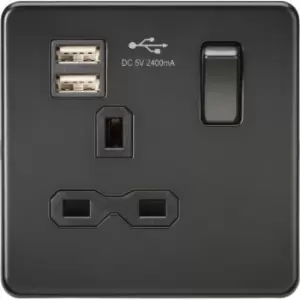 Image of MLA Knightsbridge 13A 1 Gang Socket With Dual USB Charger (2.4A) Matt Black - SFR9124MBB