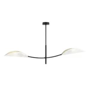 Image of Lotus Black Multi Arm Semi Flush Ceiling light with White, Gold Fabric Shades, 2x E14