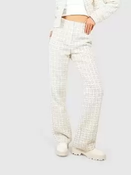 Image of Boohoo Boucle Wide Leg Trousers - Cream, Size 10, Women