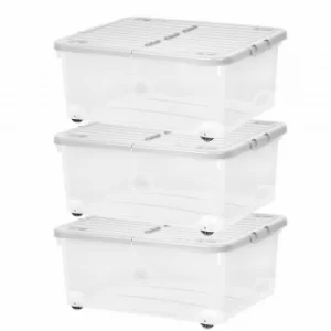Image of Wham 30 Litre Box with Wheels and Folding Lid Pack of 3