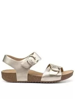 Image of Hotter Hotter Tourist Extra Wide Fitting Leather Buckle Detail Sandals - Soft Gold, Metal, Size 9, Women