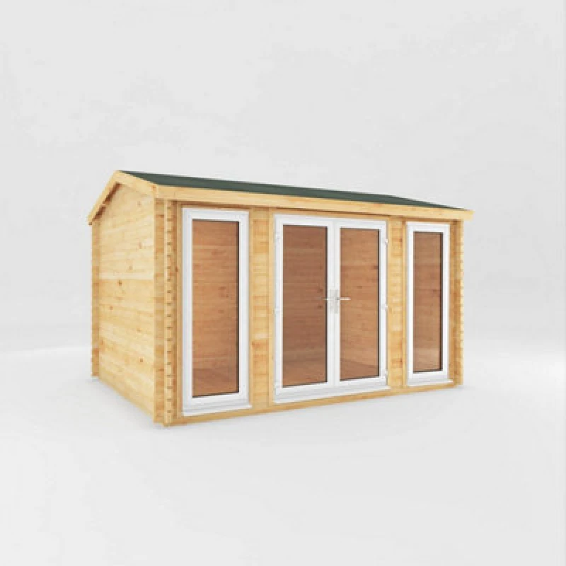 Image of Mercia 4 X 3 M Home Office Studio Log Cabin - 44mm - White Upvc Windows And Door - Wood/glass - L314.2 X W403.6 X H260 Cm
