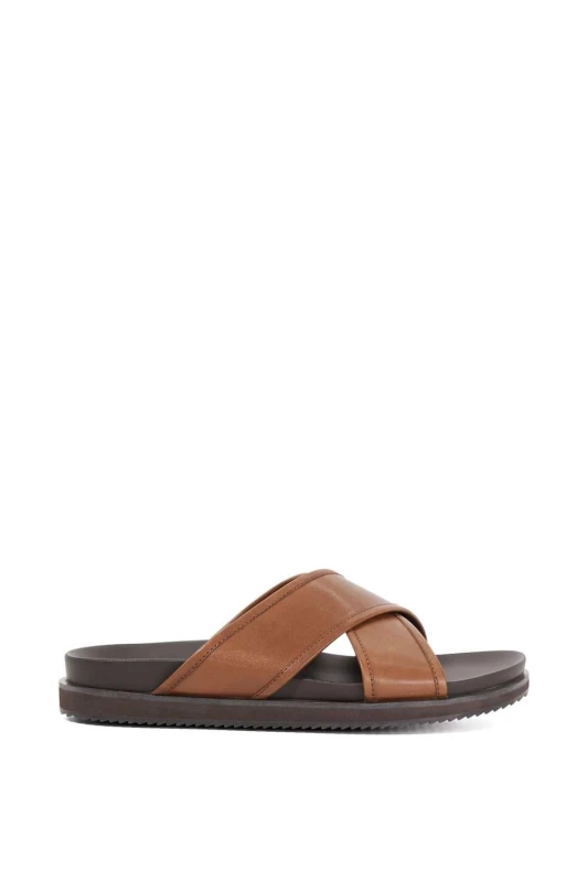Image of Dune London Dune London Men 'Itos' Leather Sandals in Brown Size: 9 Brown 9 Male 5050808668631