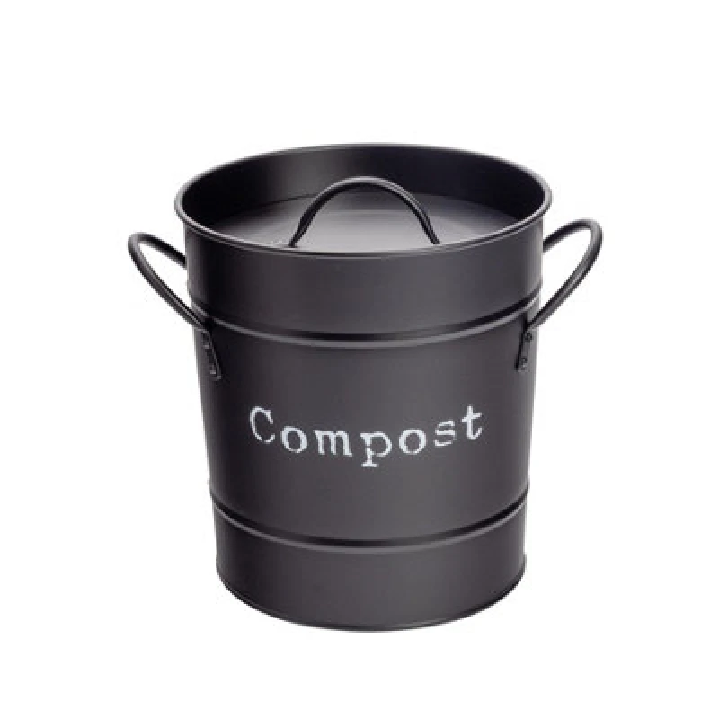 Image of Harbour Housewares Kitchen Compost Bin - Black - Countertop Bucket Waste Pail With Lid & Plastic Inner