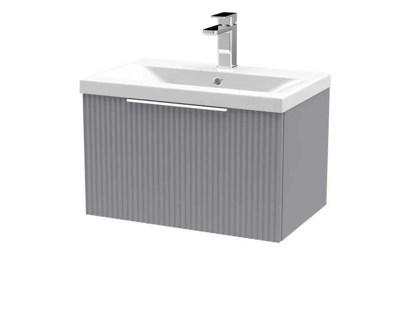 Image of Balterley Fluted Wall Hung 1 Drawer Vanity Basin Unit & Basin 600mm - Satin Grey Grey Unisex
