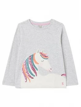 Image of Joules Girls Ava Horse Long Sleeve T-Shirt - Grey, Size Age: 7-8 Years, Women