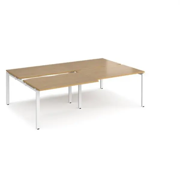 Image of Adapt Bench Desk 4 Person Rectangular Desks 2400mm With Sliding Tops Oak Tops With White Frames 1600mm Depth Adapt Oak STE2416-WH-O