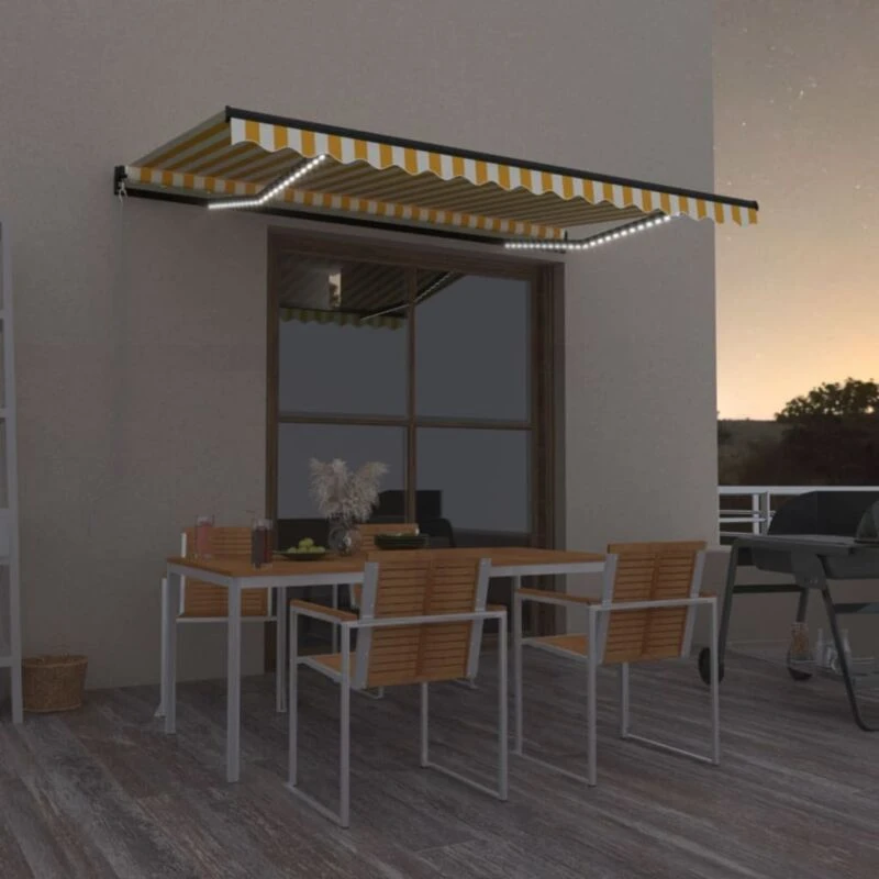 Image of VIDAXL Manual Retractable Awning with LED 400x350cm Yellow and White Vidaxl 8720286395073