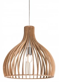 Image of 1 Light Cage Ceiling Pendant Natural Wood, E27