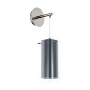 Image of Wall Light Colour Satin Nickel Shade Clear Grey Glass Fabric Bulb E27 1x16W