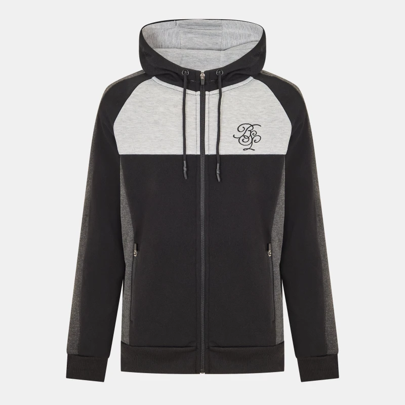 Image of Brave Soul Brave Soul Men Contrast Panel High Neck Full Zip Hoody and Jogger Set in Charcoal Size: Small Charcoal S Male 5059534865680