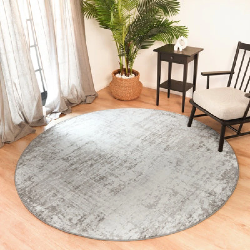 Image of Livabliss Round Abstract Modern Marble Medium Grey Alix Area Rug 200 X 200 Cm - Easy Care, Non Shedding, Ideal For Living Room & Bedroom