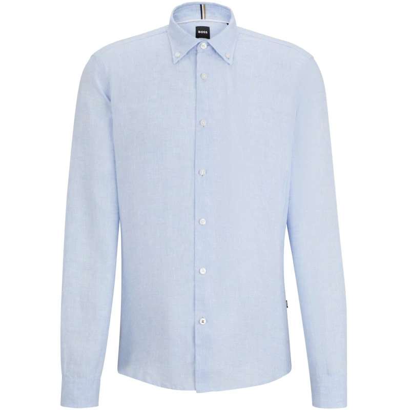 Image of Boss Mens Liam Long Sleeve Oxford Shirt Light/Pstl Blue male L