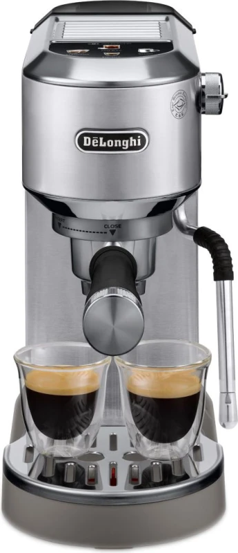 Image of DeLonghi EC890.M Dedica Duo Metal Manual Espresso Machine with Advanced Milk Steam Wand & Cold Brew Optio EC890.M Metal