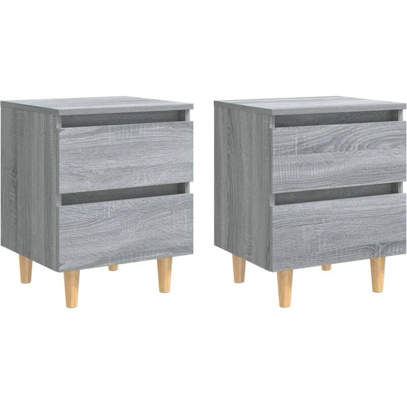 Image of VIDAXL Bed Cabinets with Solid Wood Legs 2 pcs Grey Sonoma 40x35x50cm Vidaxl 8720286854747