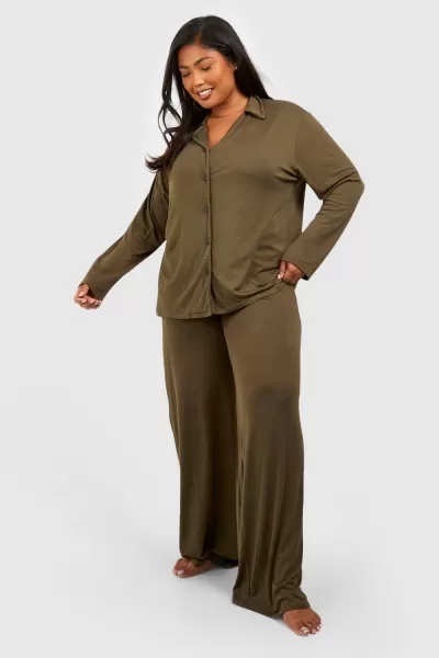 Image of Plus Peached Jersey Wide Leg Pj Trouser