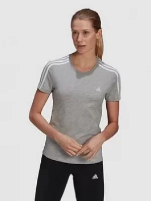 Image of adidas Essentials 3 Stripes Tee, Medium Grey Heather, Size 2Xs, Women