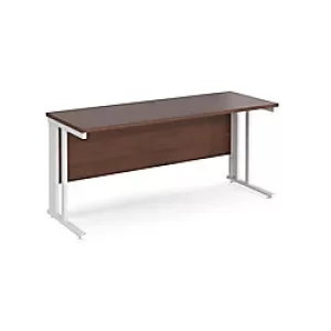 Image of Rectangular Straight Desk Walnut Wood Cable Managed Legs White Maestro 25 1600 x 600 x 725mm