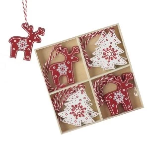 Image of Wooden Reindeer & Tree Hanging Tree Decorations