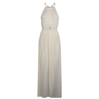 Image of Biba Keyhole Metallic Stripe Maxi Dress - White