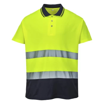 Image of Portwest Mens Class 2 Hi Vis Cotton Comfort Polo Shirt Yellow / Navy XL