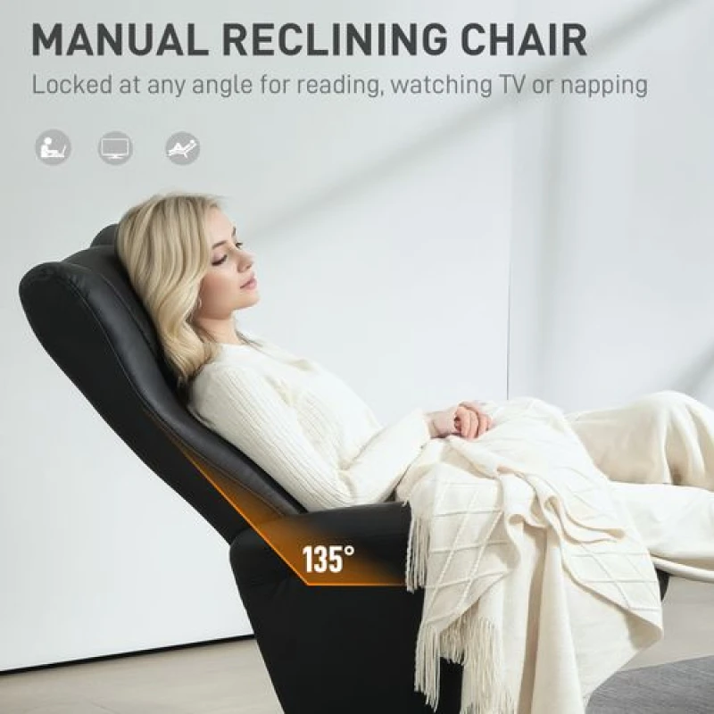 Image of HOMCOM Swivel Recliner Chair with Footstool and Adjustable Back, Black Black