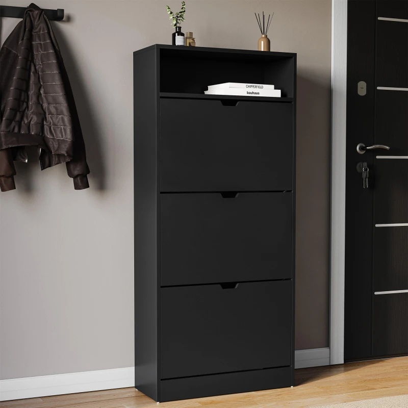Image of Lassic Vida Designs 3 Drawer Shoe Cabinet With Shelf Black unisex 3 Drawer