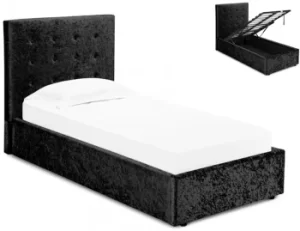Image of LPD Rimini 3ft Single Black Crushed Velvet Glitz Upholstered Fabric Ottoman Bed Frame