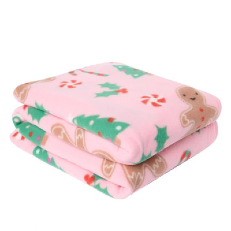Image of OHS OHS Xmas Throw Over Bed Blanket Gingerbread Man Soft Warm in Pink Pink One Size Unisex 5027434191925