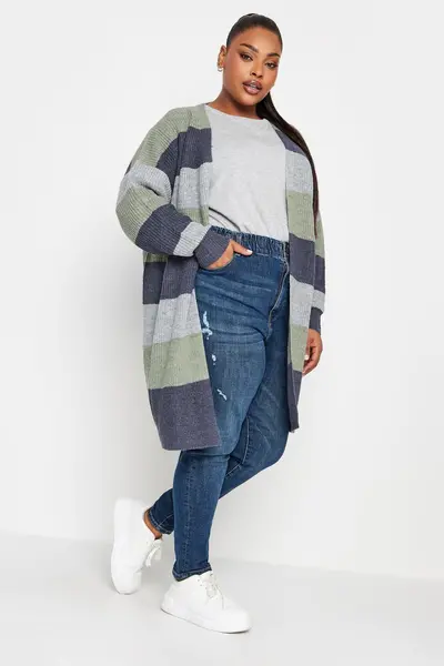 Image of Yours Patterned Longline Cardigan Blue