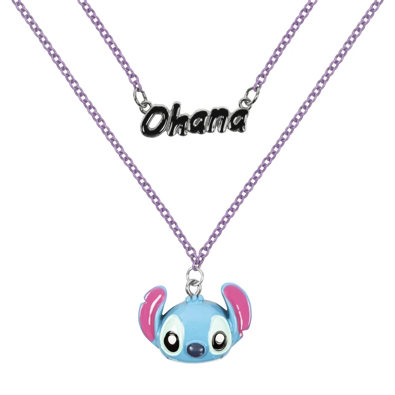 Image of Disney Lilo & Stitch Blue Ohana Stitch Double Layered Necklace, Multi, Women Print VFS30 Female