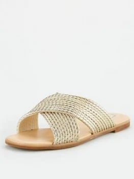 Image of Office Steffanni Cross Over Flat Sandals - Gold