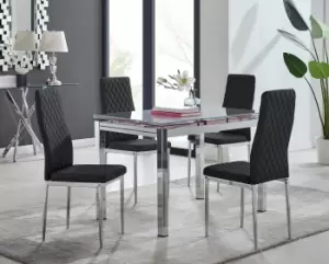 Image of Enna White Glass Extending 4-6 Seater Dining Table and 4 Milan Faux Leather Chairs