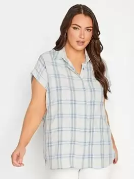 Image of Yours Check Print Collared Shirt - Blue Size 26-28, Women