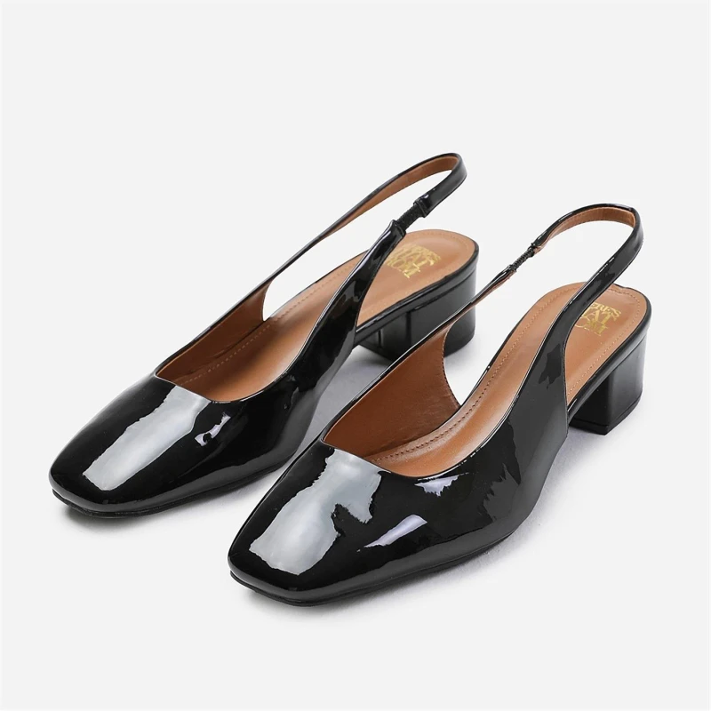Image of Where's That From 'Michigan' Square Toe Slingback Low Block Heels Black