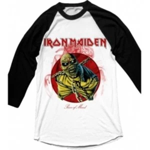 Image of Iron Maiden Piece of Mind Mens White Raglan Small