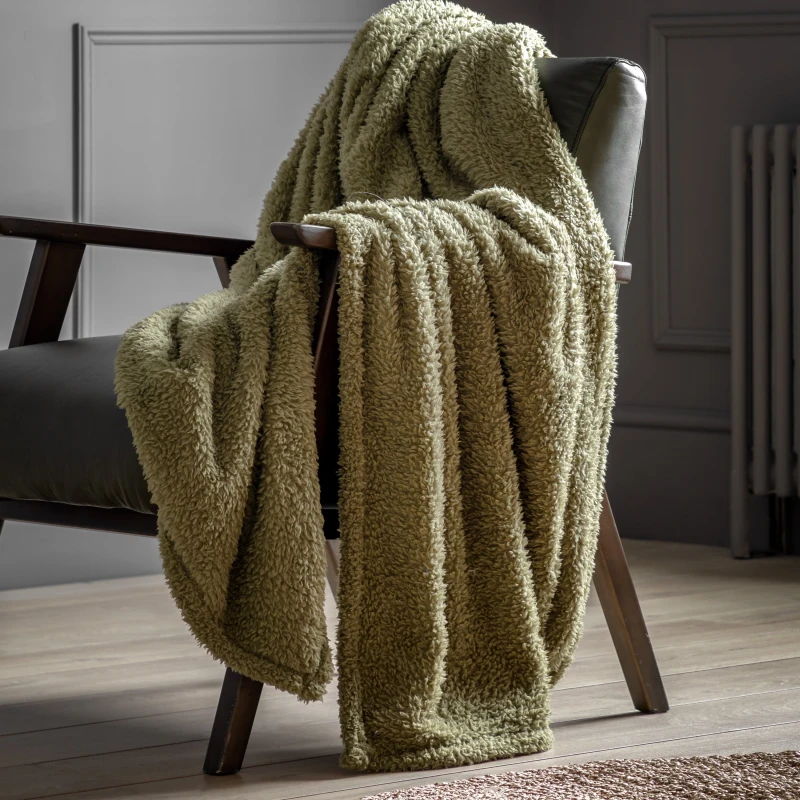 Image of Crossland Grove Lucca Fleece Throw Olive 1300X1800Mm 5.05669E+12