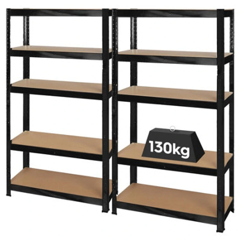 Image of Harbour Housewares 2Pc 5-Tier Steel Garage Shelving Unit - Black Boltless Assembly, Heavy Duty Modular Garage Storage Racking