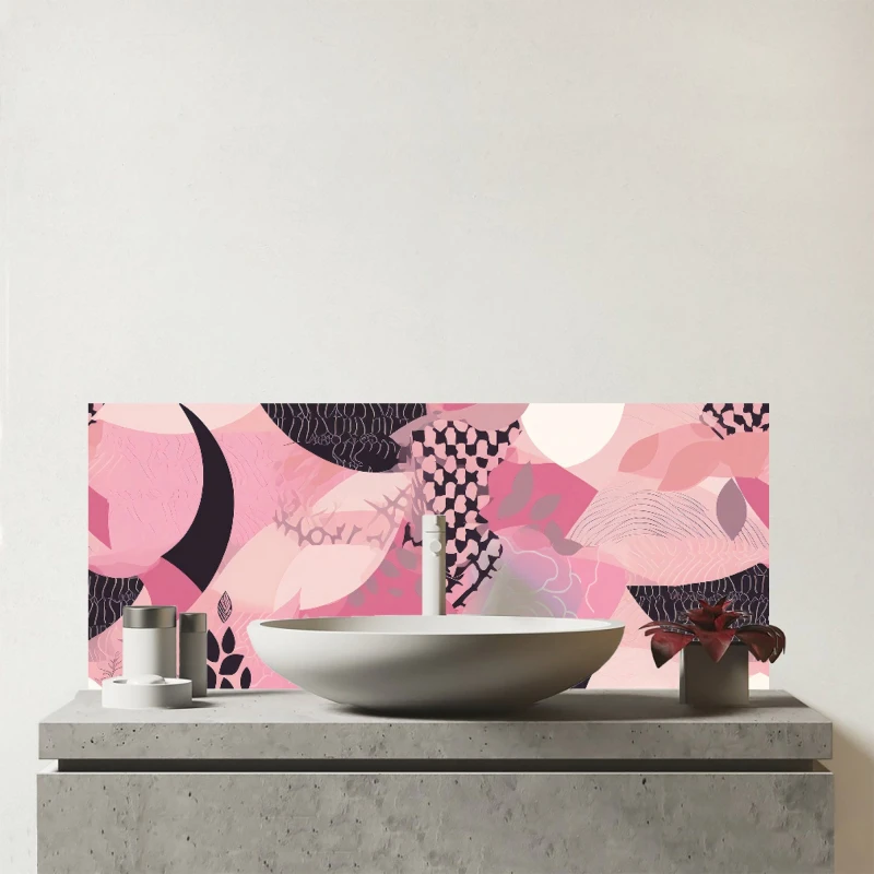 Image of Warren Reed - Designer Abstract Pink Moon Pattern Glass Bathroom Splashback Pink Unisex