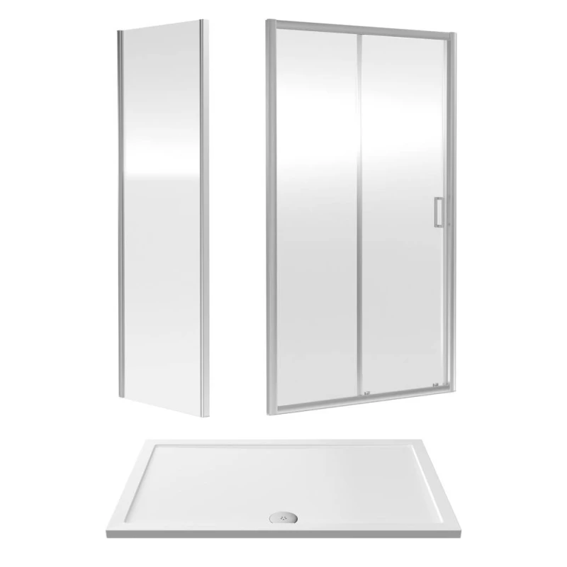 Image of Balterley 6mm Glass Sliding Shower Door, Side Panel Tray 1400x900x1900mm Chrome White