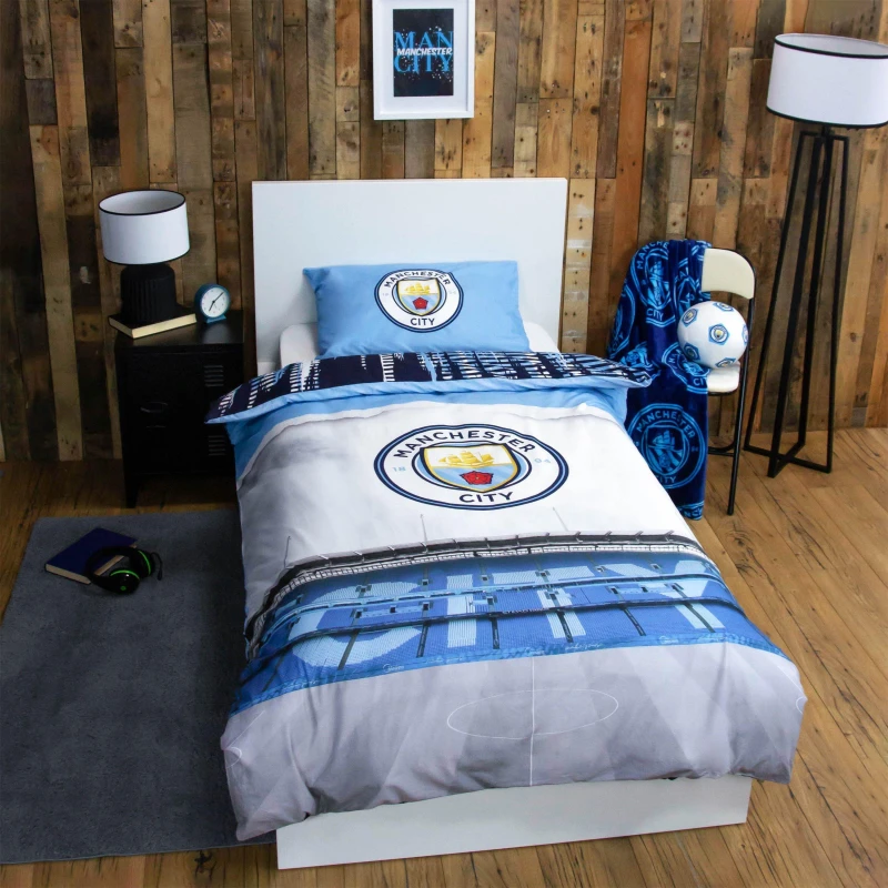 Image of Manchester City FC Manchester City FC Stadium Single Panel Duvet Duvet Cover Sets Single Blue 72337818010