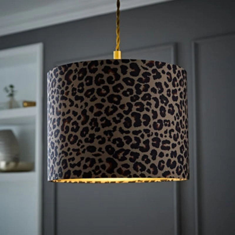 Image of ValueLights ValueLights Oasis Leopard Fabric with Metallic Gold Inner Drum Ceiling Lamp Shade Multi One Size Unisex 5016529272632