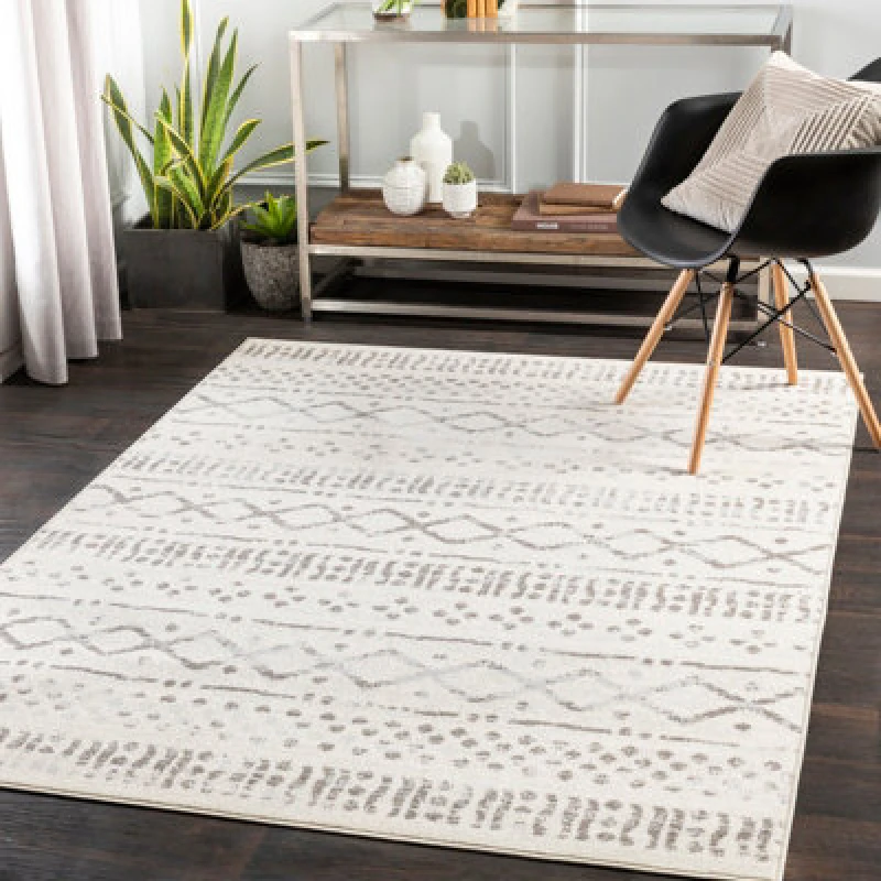 Image of Livabliss Scandi Global Light Grey Hativi Area Rug 150 X 213cm - Easy Care, Non Shedding, Ideal For Living Room & Bedroom
