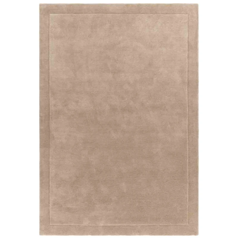 Image of Handmade Modern Easy To Clean Beige Shaggy Bordered Plain Wool Rug For Living Area & Bedroom-160Cm X 230Cm