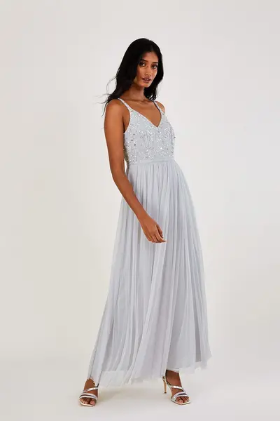 Image of Monsoon 'Autumn' Embellished Maxi Dress Silver