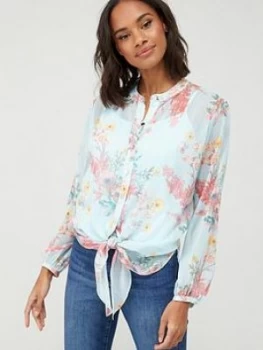 Image of Wallis Pretty Poppy Lurex Tie Front Blouse - Mint, Mint, Size 12, Women