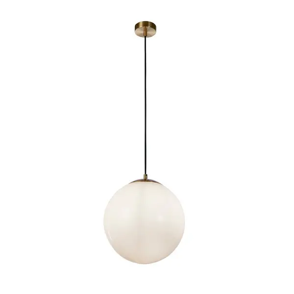 Image of Searchlight Atom II Small Ceiling Pendant Light - Satin Brass & Opal Glass