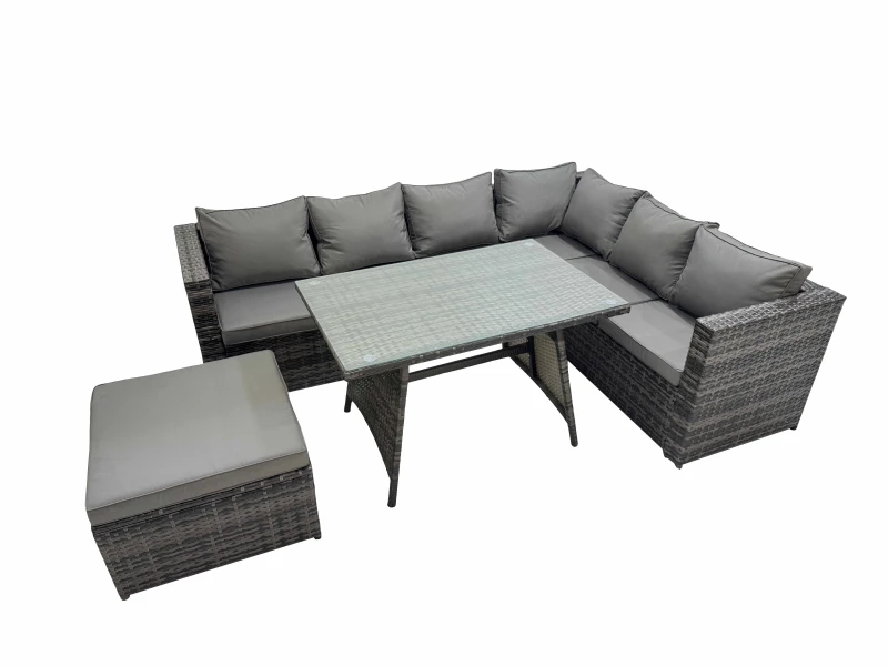 Image of Fimous Patio Furniture Sets with Dining Table Big Stool Dark Grey Mixed Dark Grey Unisex