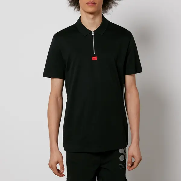 Image of HUGO Deresom241 Cotton-Jersey Quarter-Zip T-Shirt - S Black Tops male 50509866-001 S