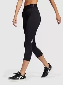 Image of adidas Tech-Fit 3/4 3 Bar Leggings - Black/White Size XS Women